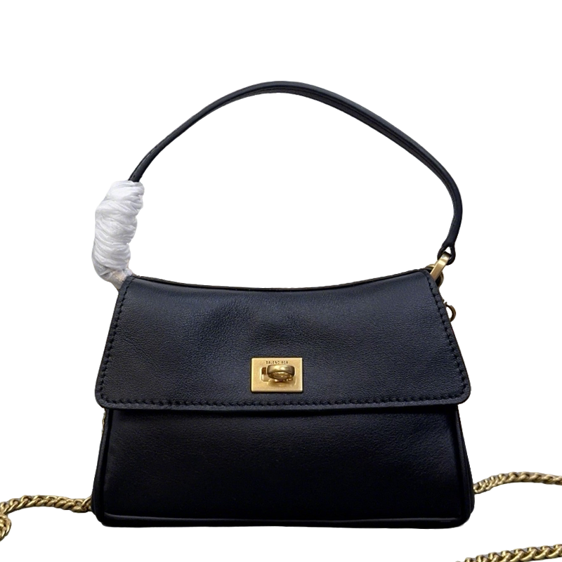 Elegant Black/Blue Balenciaga Top Handle Bag With Gold Chain Strap For Timeless Style Style No.8801