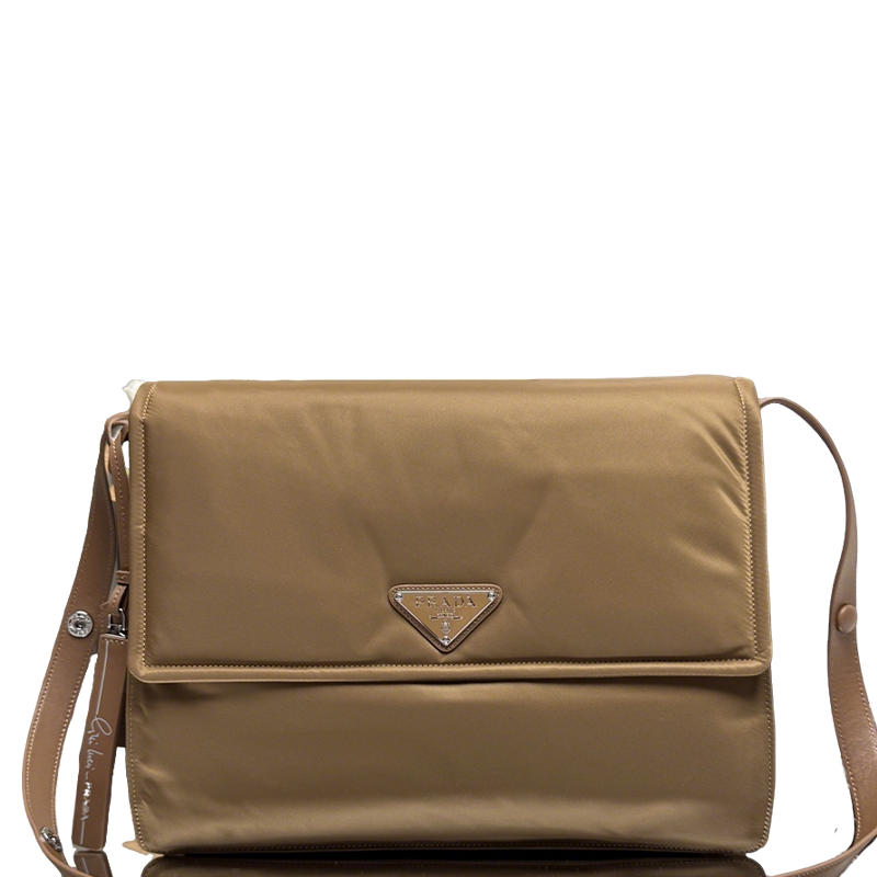 Prada Beige Nylon Crossbody Bag With Leather Trim And Logo 1BD256
