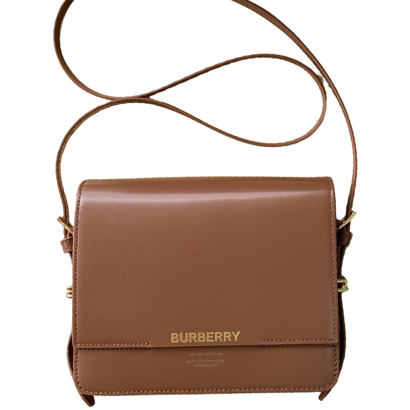 Elegant Black/Brown Burberry Crossbody Bag With Gold Branding And Adjustable Strap Style No.595155