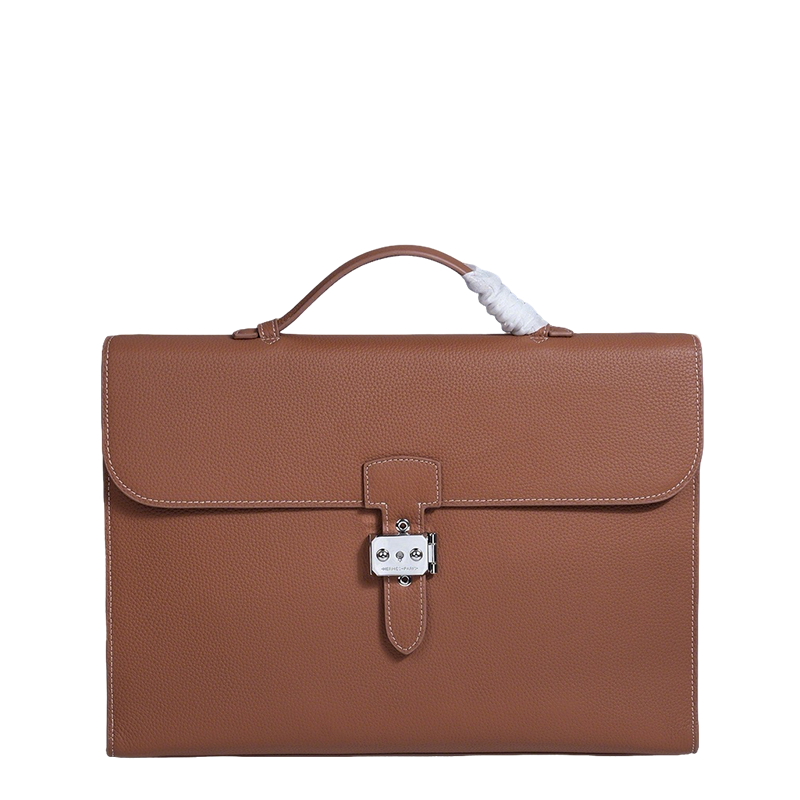 Hermès Brown Leather Briefcase With Silver Lock And Top Handle 3929