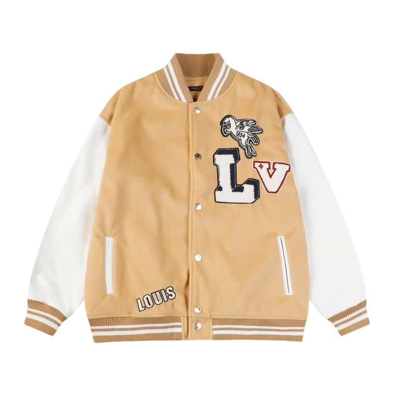 Louis Vuitton Beige And White Varsity Jacket With Patches And Embroidery