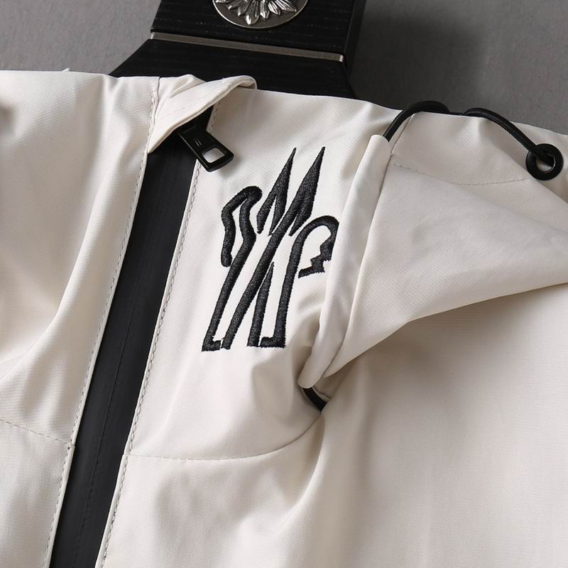 Moncler Men's Beige Hooded Windbreaker with Contrast Zippers and Logo