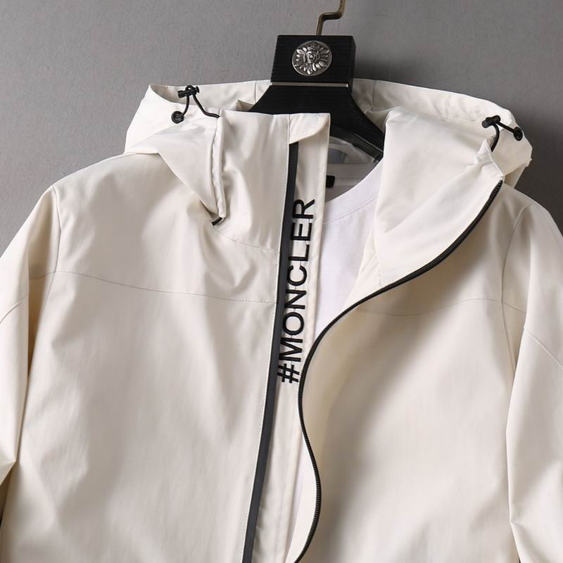 Moncler Men's Beige Hooded Windbreaker with Contrast Zippers and Logo