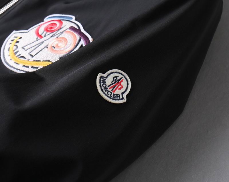 Moncler Men's Black Hooded Jacket With Embroidered Logo Patch