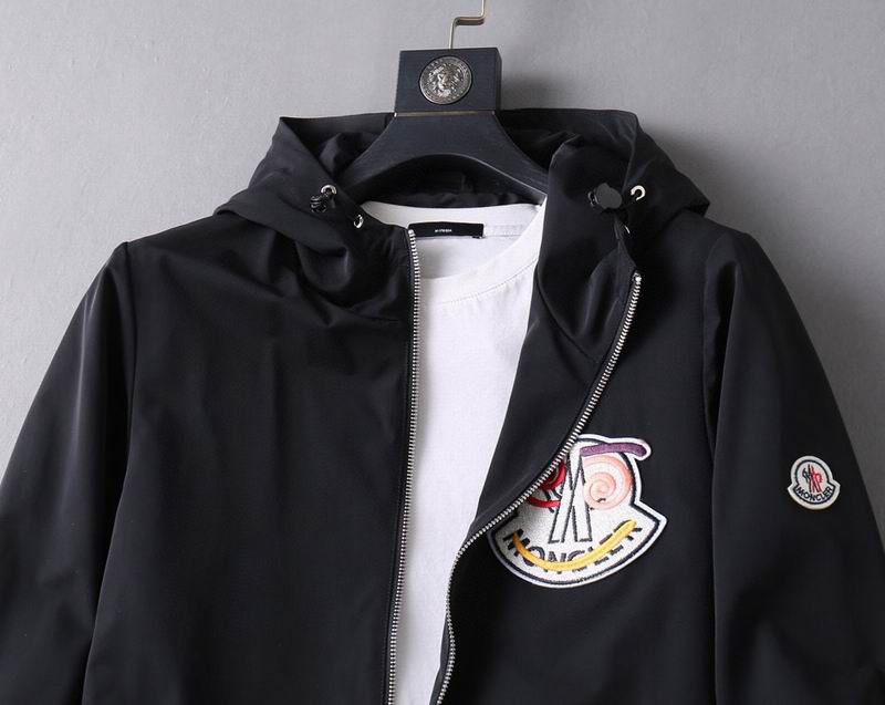 Moncler Men's Black Hooded Jacket With Embroidered Logo Patch
