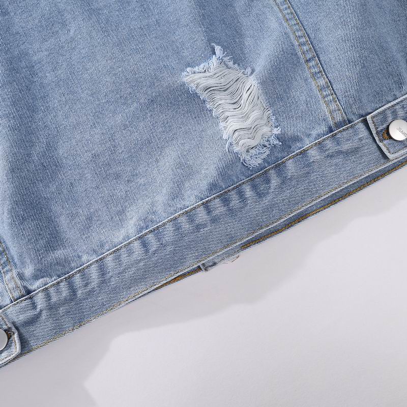 Stylish Moncler Distressed Denim Jacket with Inner Tee
