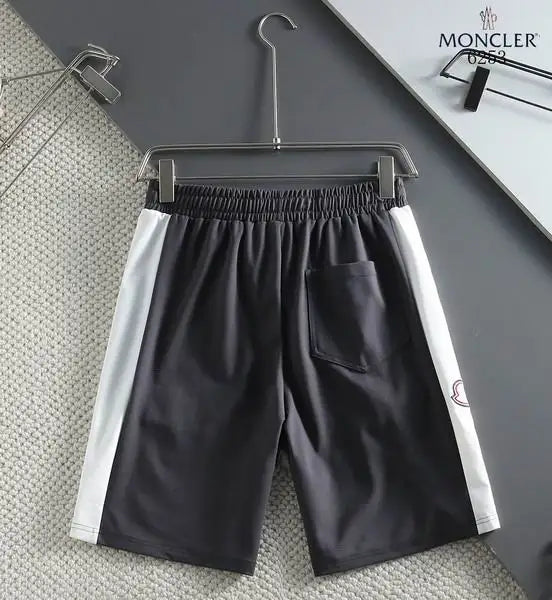 Moncler Men's Black and White Drawstring Casual Shorts