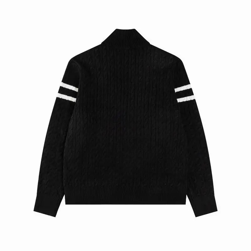 Moncler Men's Black Hybrid Down Jacket With Knitted Sleeves And Stripes