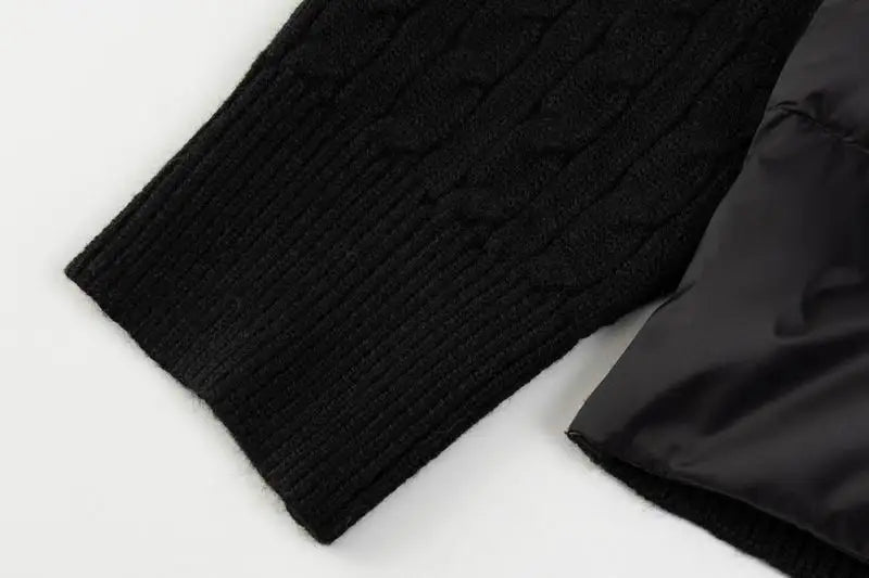 Moncler Men's Black Hybrid Down Jacket With Knitted Sleeves And Stripes