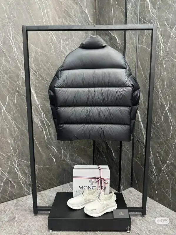 Moncler Men's Black Quilted Down Jacket With Stand Collar And Brand Badge