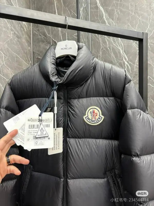 Moncler Men's Black Quilted Down Jacket With Stand Collar And Brand Badge