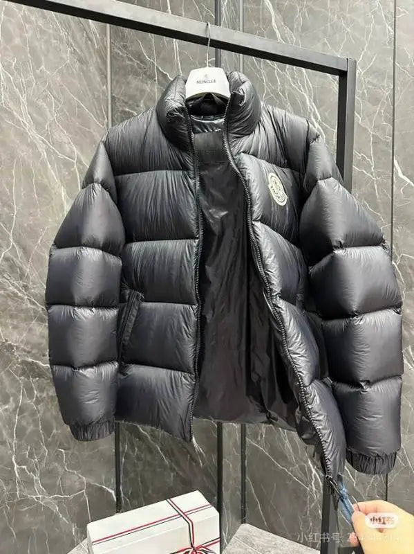 Moncler Men's Black Quilted Down Jacket With Stand Collar And Brand Badge