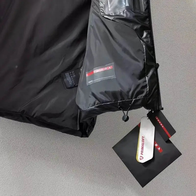 Prada Men's Black Puffer Vest With Brand Details And Zipper Pockets