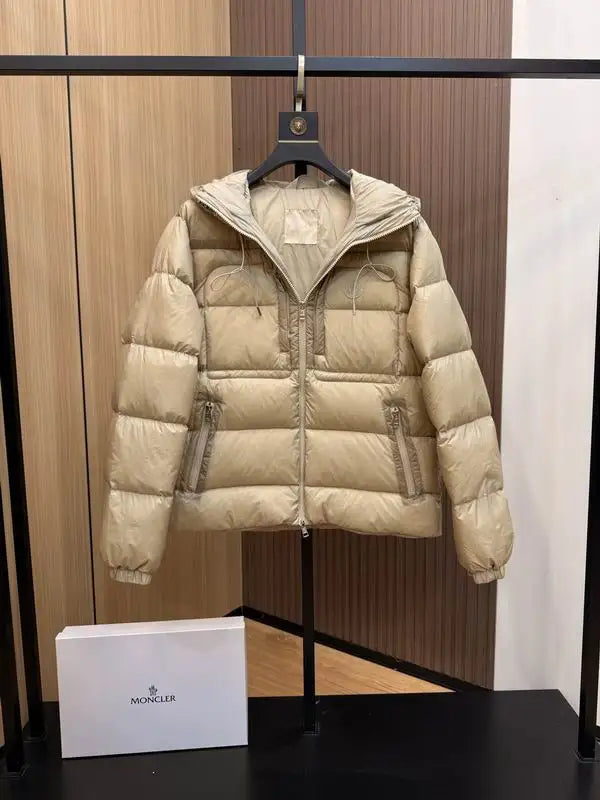 Moncler Women's Beige Hooded Down Jacket For Chic Winter Warmth
