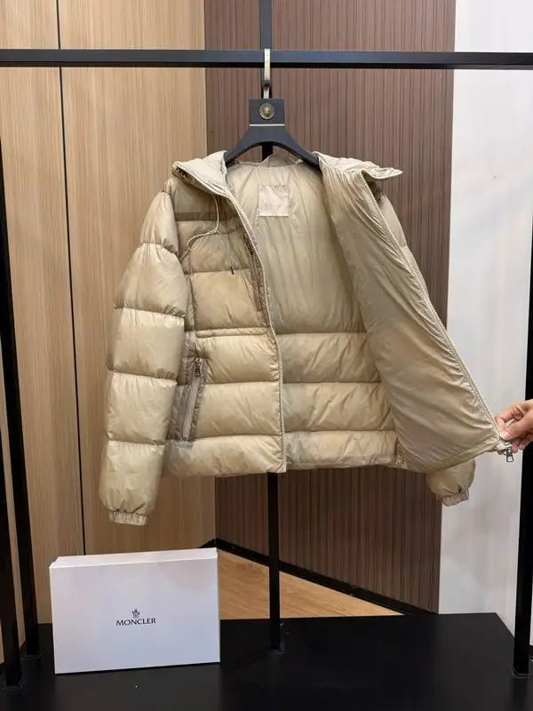 Moncler Women's Beige Hooded Down Jacket For Chic Winter Warmth