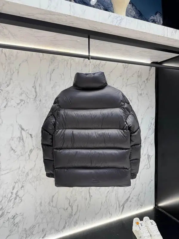 Moncler Men's Black Quilted Down Jacket With Stand Collar And Sleeve Badge