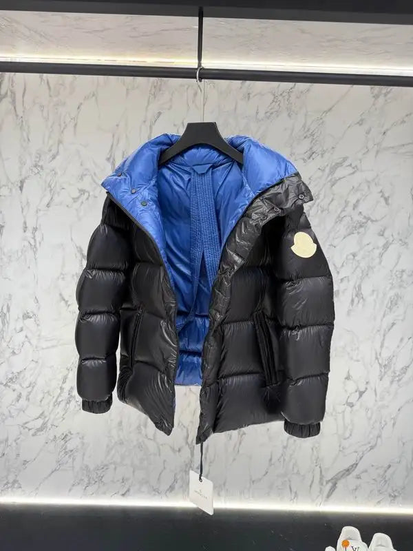 Moncler Men's Black Quilted Down Jacket With Stand Collar And Sleeve Badge