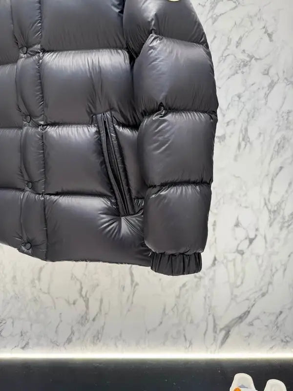 Moncler Men's Black Quilted Down Jacket With Stand Collar And Sleeve Badge