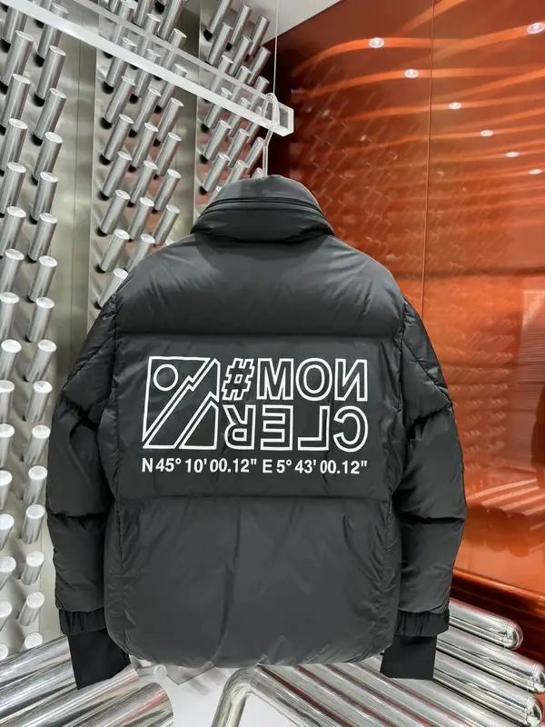 Moncler Men's Black Hooded Down Jacket With Signature Logo And Zip Pockets