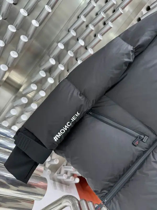 Moncler Men's Black Hooded Down Jacket With Signature Logo And Zip Pockets