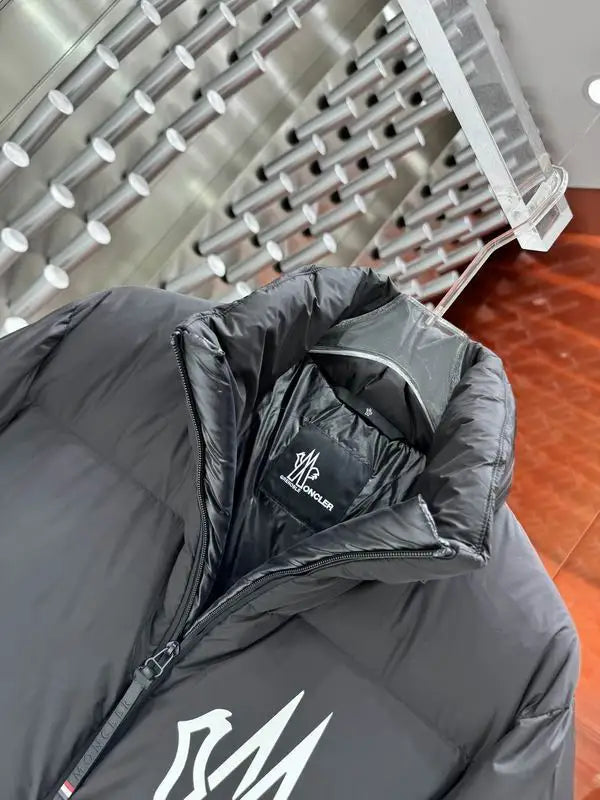Moncler Men's Black Hooded Down Jacket With Signature Logo And Zip Pockets