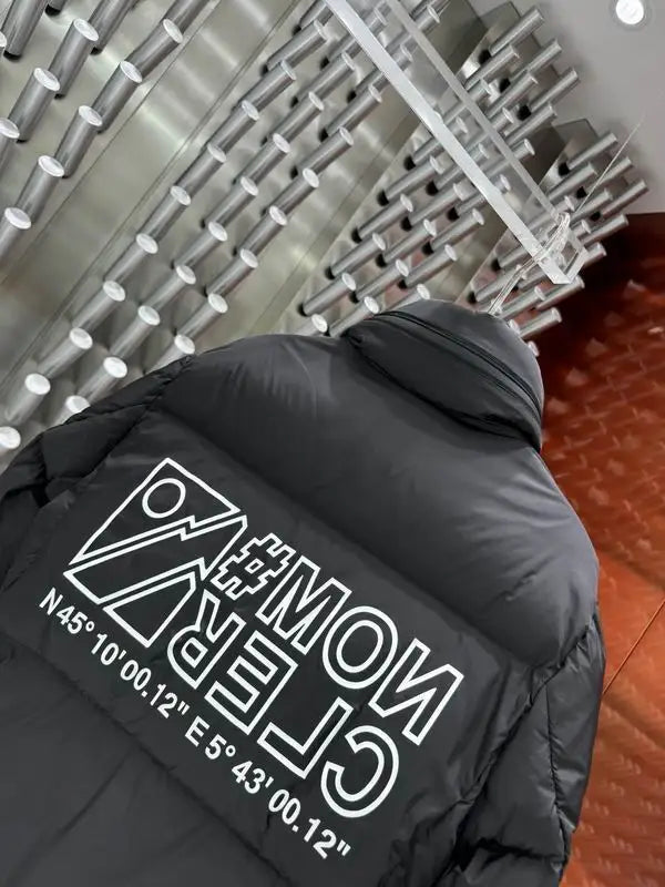 Moncler Men's Black Hooded Down Jacket With Signature Logo And Zip Pockets