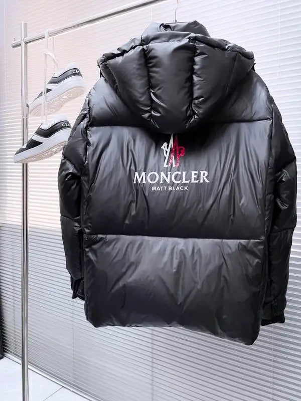 Moncler Men's Black Hooded Down Jacket With Embroidered Logo And Zip Pockets