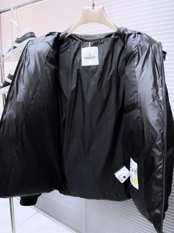 Moncler Men's Black Hooded Down Jacket With Embroidered Logo And Zip Pockets
