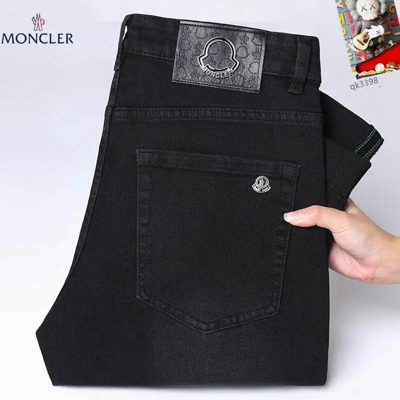 Moncler Men's Black Jeans With Signature Logo Embroidery And Sleek Design
