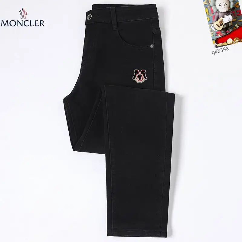 Moncler Men's Black Jeans With Signature Logo Embroidery And Sleek Design