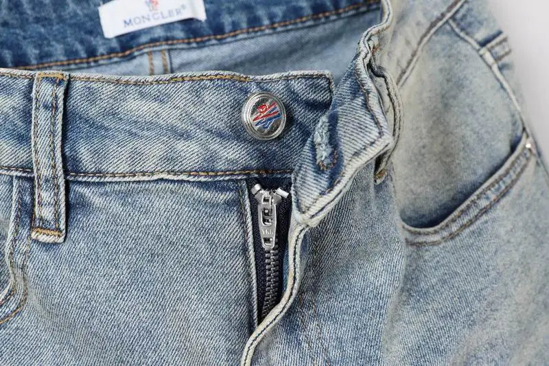 Moncler Men's Jeans in Light Shade with Distinctive Logo Embroidery