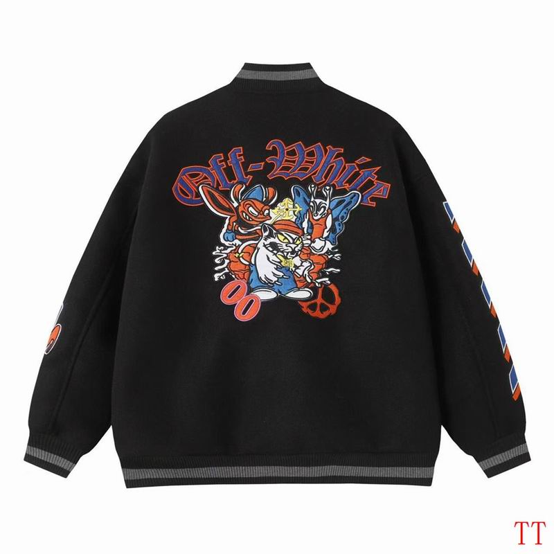 Off - White Black Varsity Jacket With Embroidered Logos And Patches