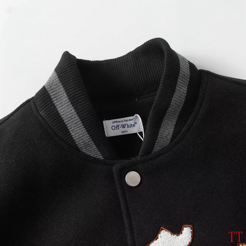 Off - White Black Varsity Jacket With Embroidered Logos And Patches