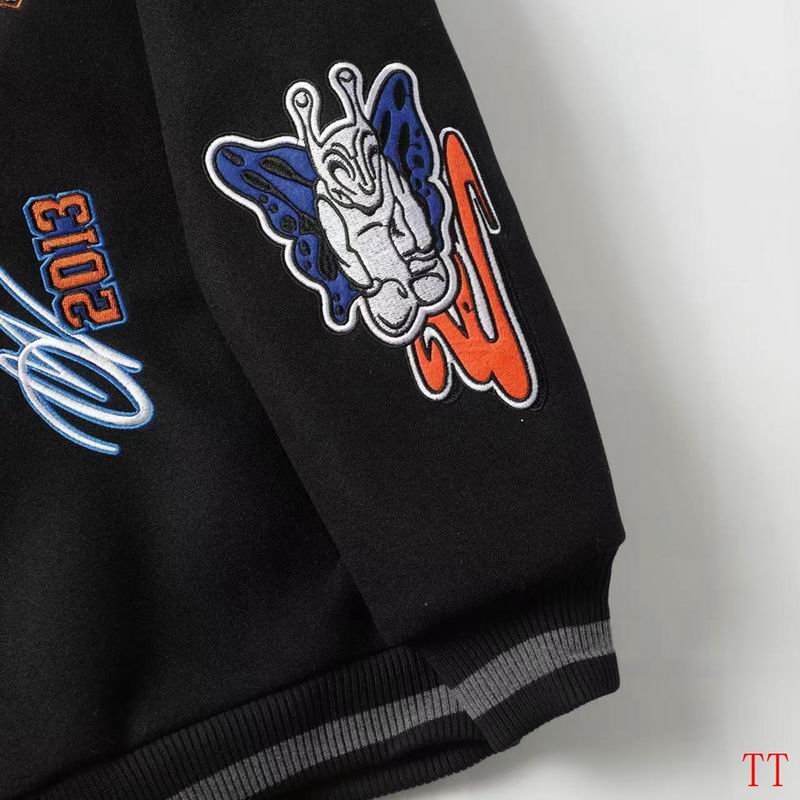 Off - White Black Varsity Jacket With Embroidered Logos And Patches