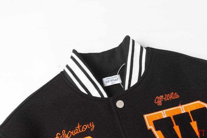 Off-White Black Varsity Jacket With Orange Patches And Leather Sleeves