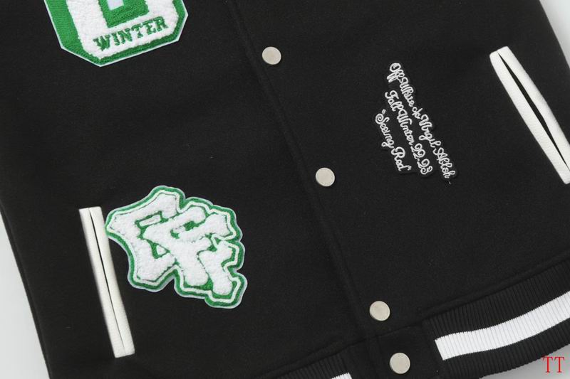 Off - White Inspired Black and White Varsity Jacket with Green Embroideries