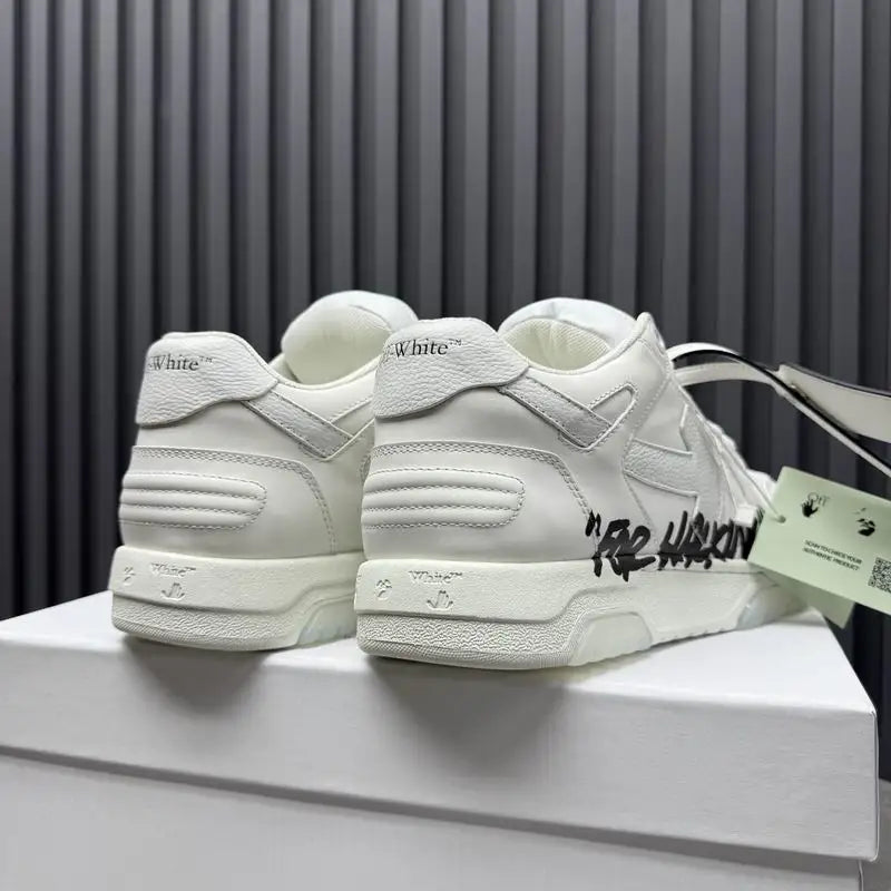 Off - White White Leather Graffiti - Print Low - Top Sneakers