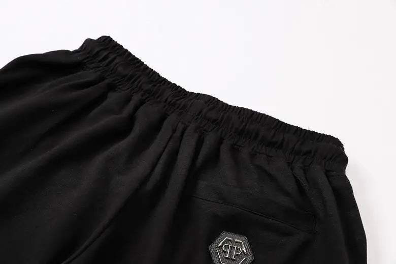 Philipp Plein Men's Black Shorts With Rhinestone Teddy Bear Design