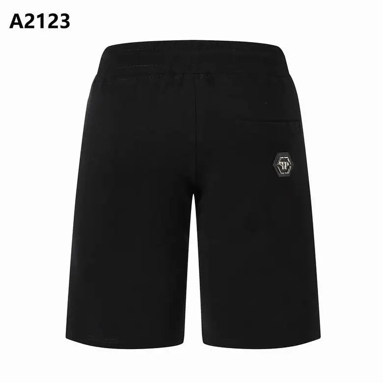 Philipp Plein Men's Black Shorts With Rhinestone Skull Logo