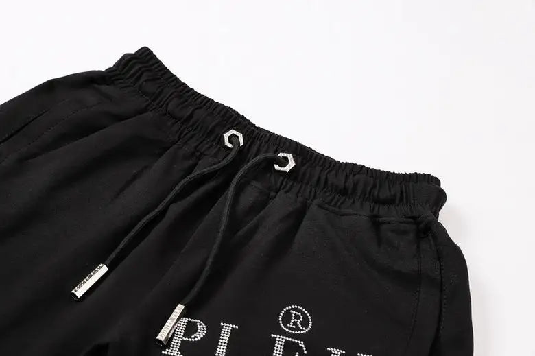 Philipp Plein Men's Black Shorts With Rhinestone Skull Logo