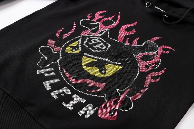 Philipp Plein Black Hoodie With Embellished Devil Character And Flame Design