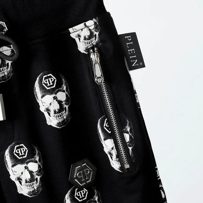 Philipp Plein Men's Black Shorts With All - Over Skull Print