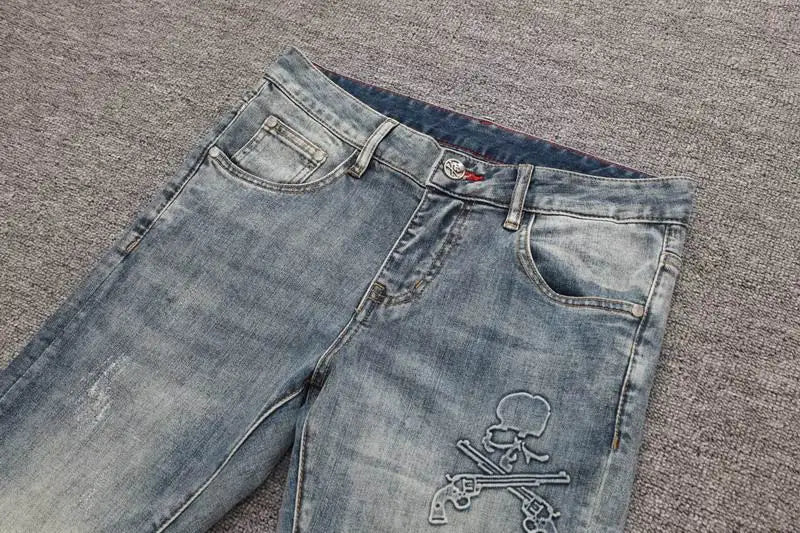 Philipp Plein Men's Light Wash Denim Jeans With Subtle Brand Detailing