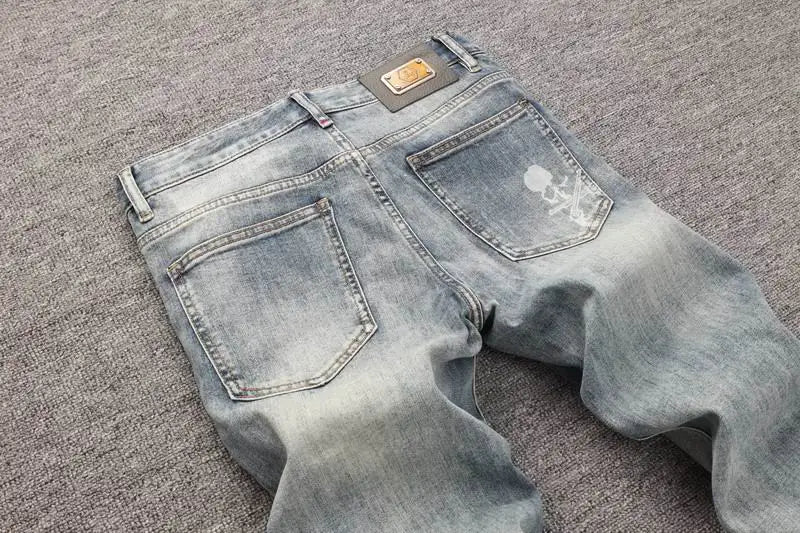 Philipp Plein Men's Light Wash Denim Jeans With Subtle Brand Detailing