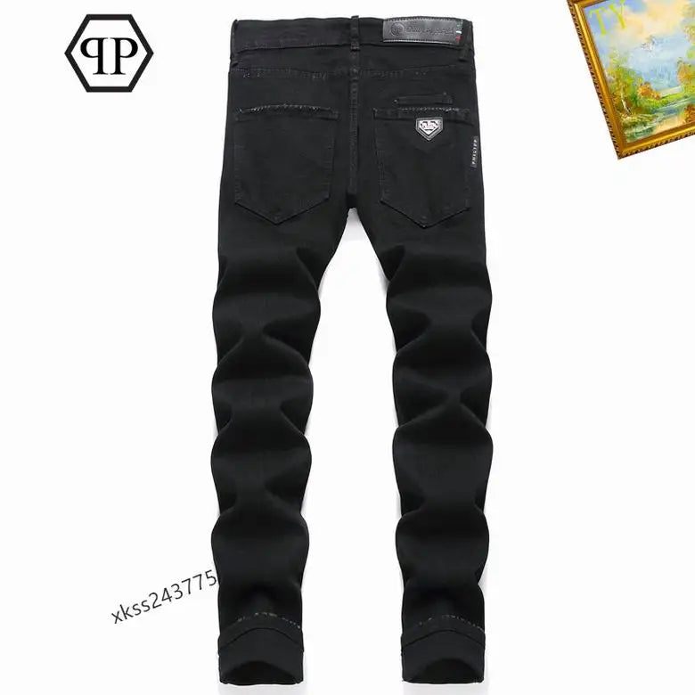 Philipp Plein Men's Black Jeans With Skull Graphic And Edgy Detailing