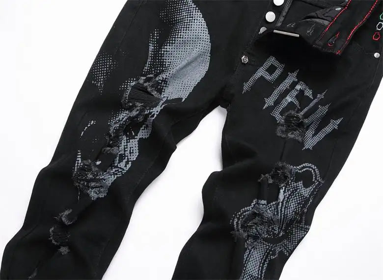 Philipp Plein Men's Black Jeans With Skull Graphic And Edgy Detailing