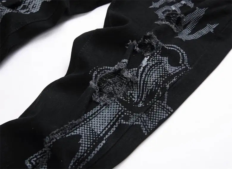 Philipp Plein Men's Black Jeans With Skull Graphic And Edgy Detailing