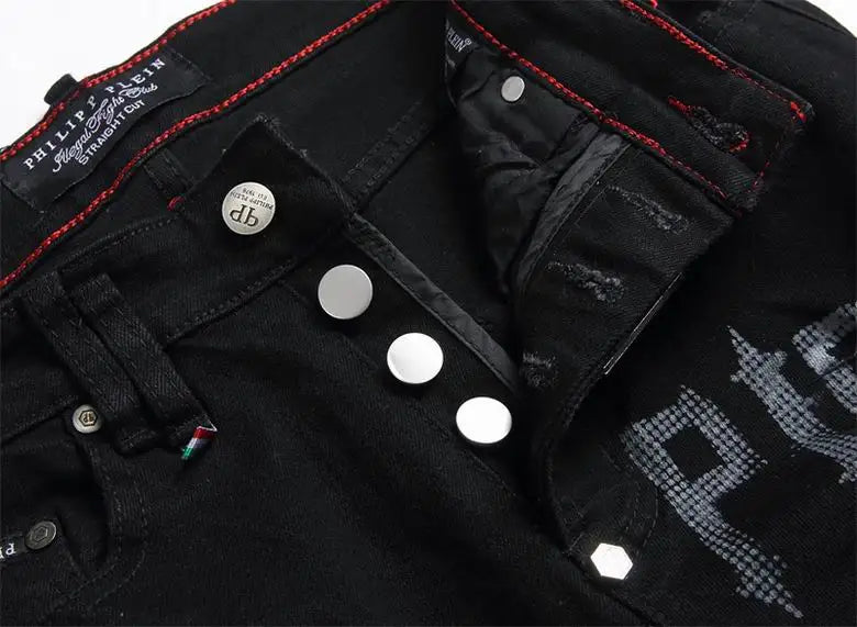 Philipp Plein Men's Black Jeans With Skull Graphic And Edgy Detailing