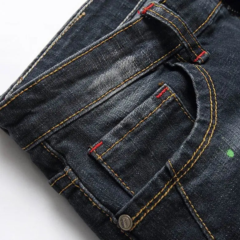 Philipp Plein Men's Distressed Denim Jeans With Skull Patch And Edgy Style