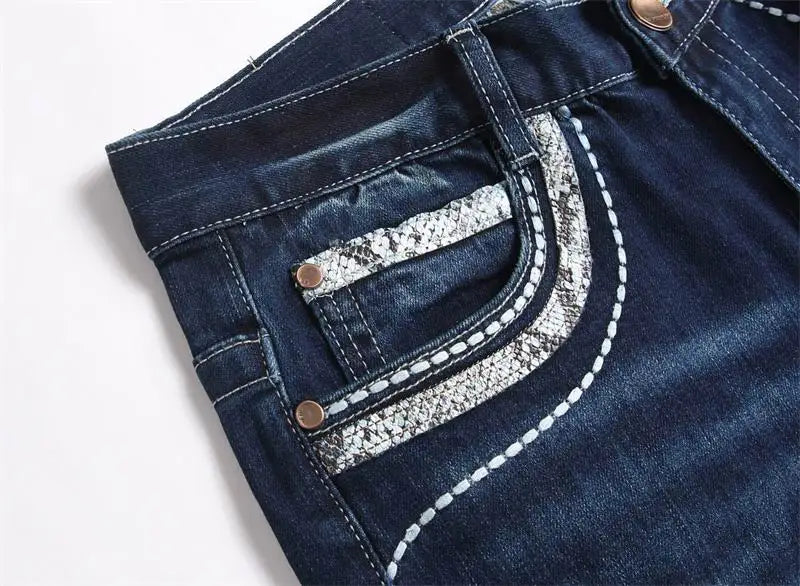 Philipp Plein Men's Dark Blue Denim Jeans With Embellished Pocket Detailing
